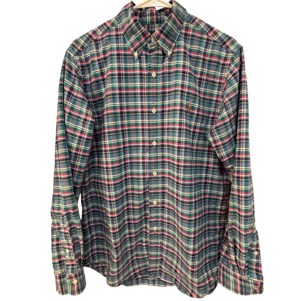 Ralph Lauren Mens Classic Fit Plaid Button Down Shirt Medium Multi Color Pony